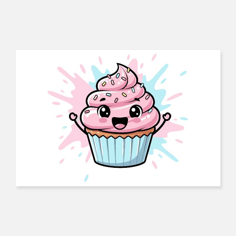 Kawaii Cupcake Illustration Poster 30x20 cm
