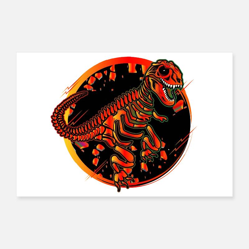 Dinosaur Skeleton Colorful Dino Fossil Patch Poster 12" x 8" (30x20 cm)