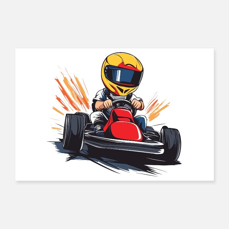 Dessin animé de pilote de course Poster 30 x 20 cm