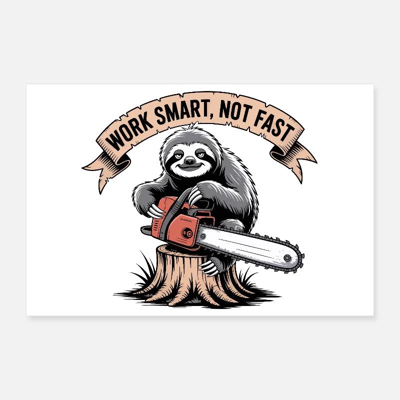 Work Smart Not Fast Sloth Chainsaw Poster 12" x 8" (30x20 cm)