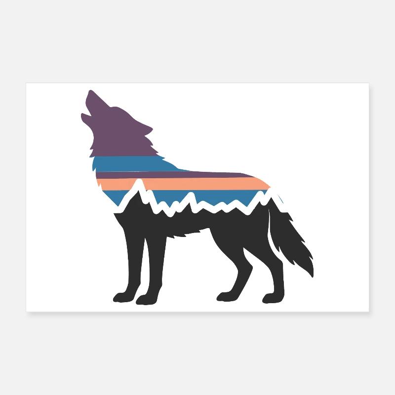 Wolf Dog Mountain Landscape Forest Hiking Silhouette Poster 12" x 8" (30x20 cm)