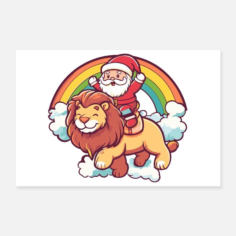 Lion Père Noël Noël Poster 30 x 20 cm