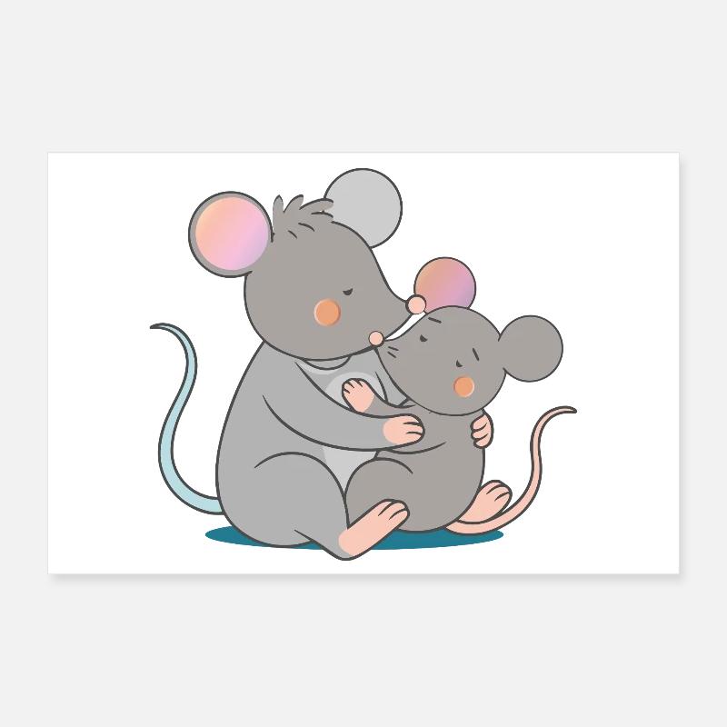 Two cute mice hug each other lovingly Poster 12" x 8" (30x20 cm)