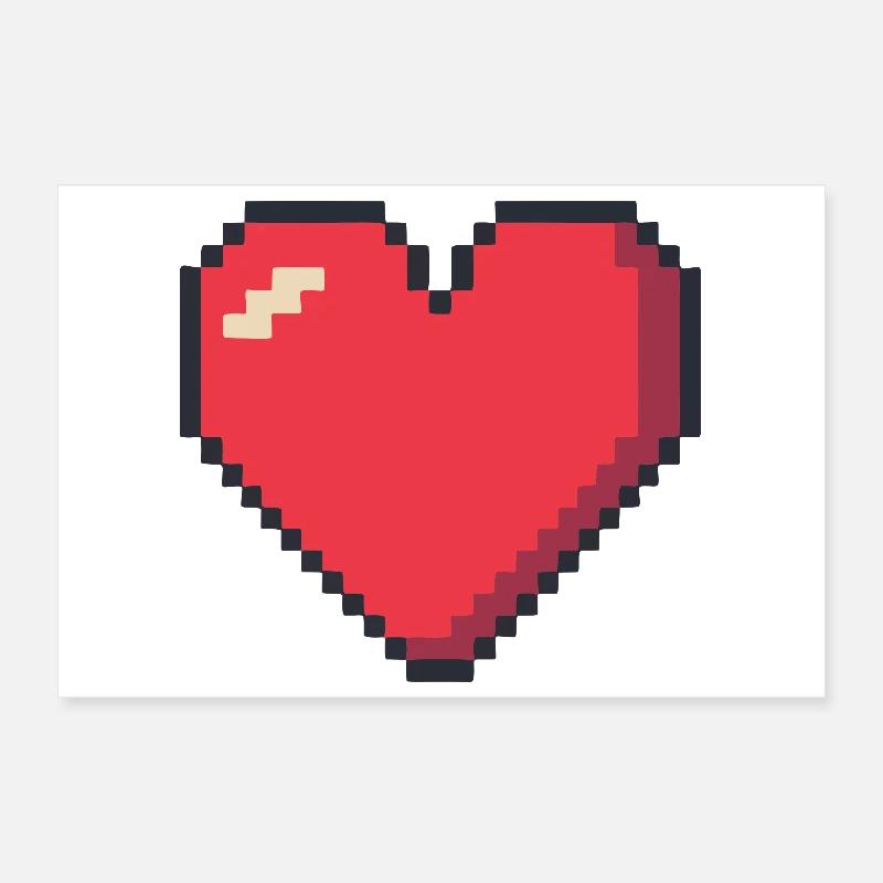 Cœur rouge pixel art rétro 8 bits Poster 30 x 20 cm