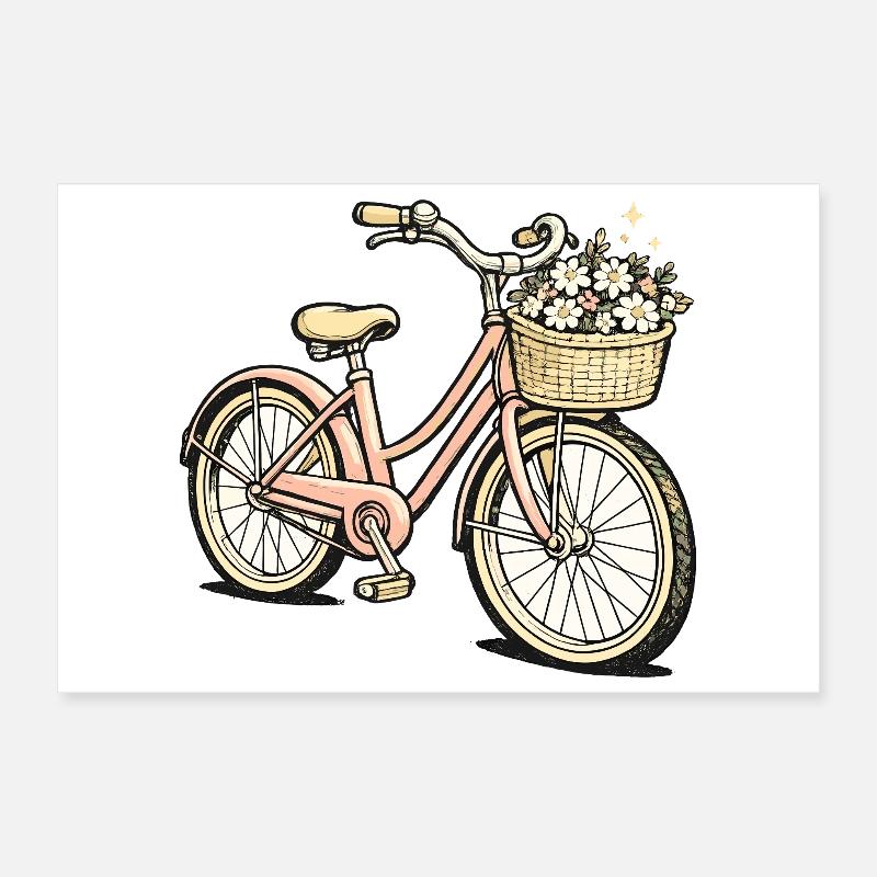 Panier de fleurs Style Vélo Pastel Poster 30 x 20 cm