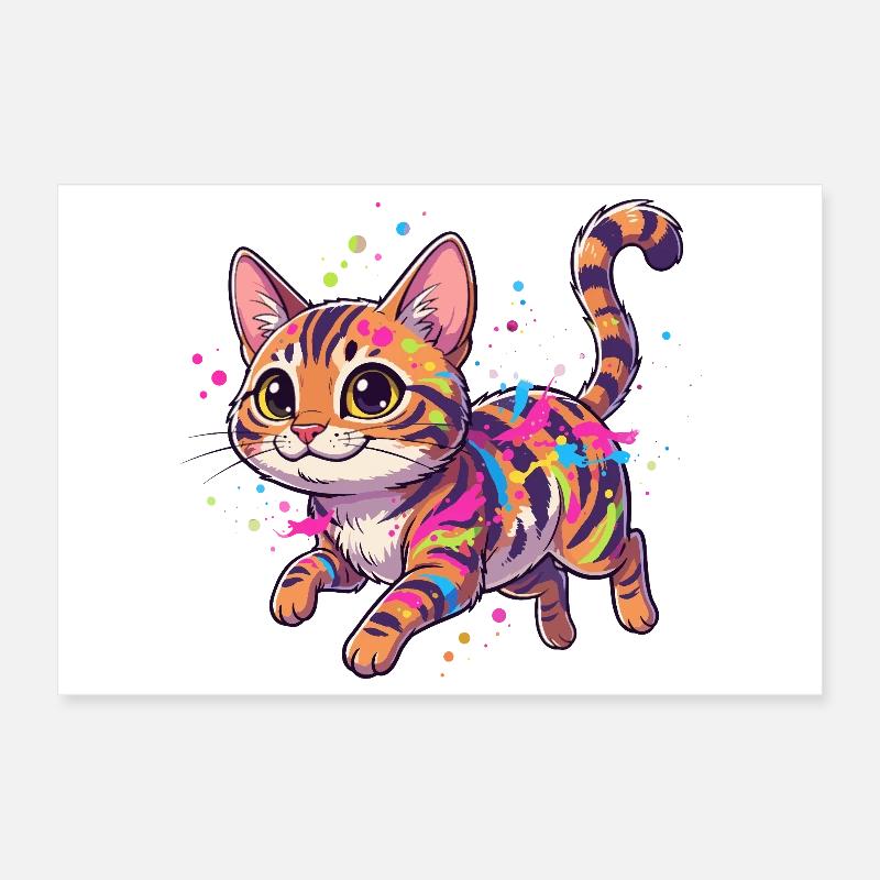 Art coloré éclaboussé de chats Poster 30 x 20 cm