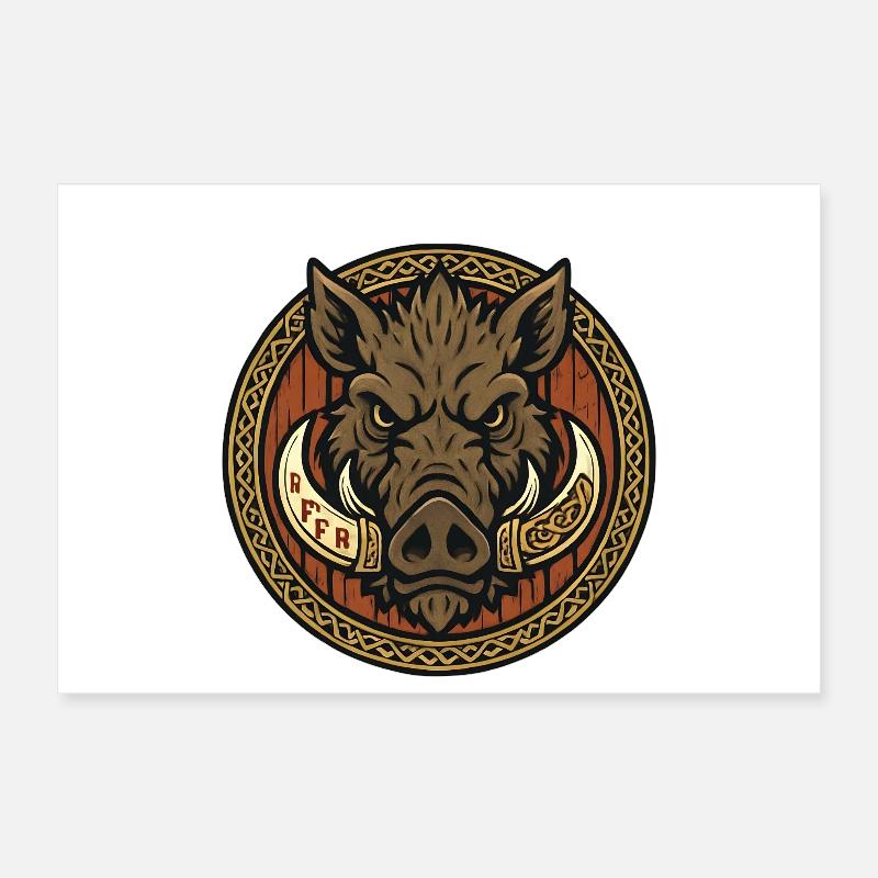 Viking Boar Emblem Poster 12" x 8" (30x20 cm)