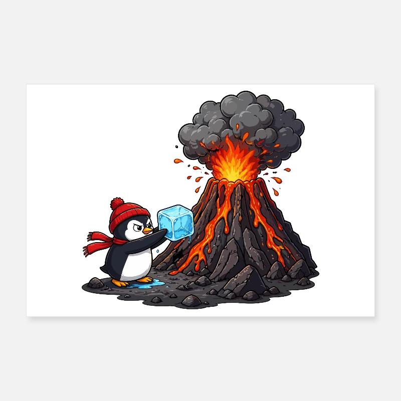 Pingouin et volcan avec des glaçons Poster 30 x 20 cm