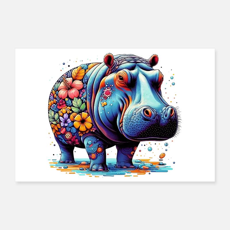 Hippopotame Poster 30 x 20 cm