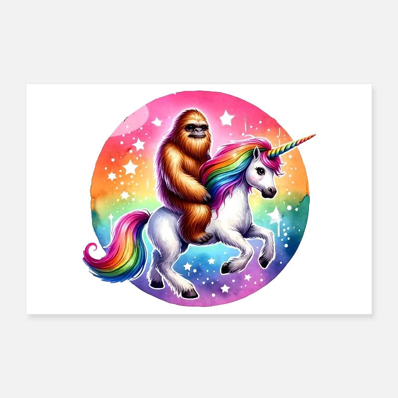 Orangutan on Rainbow Unicorn Poster 12" x 8" (30x20 cm)