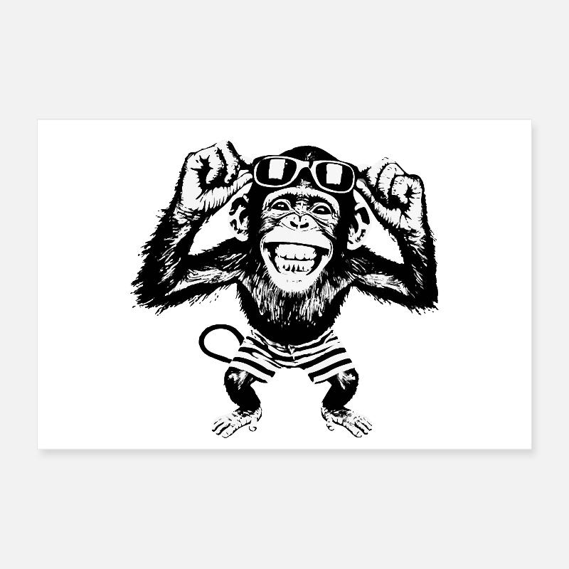 Grinning monkey with sunglasses Poster 12" x 8" (30x20 cm)