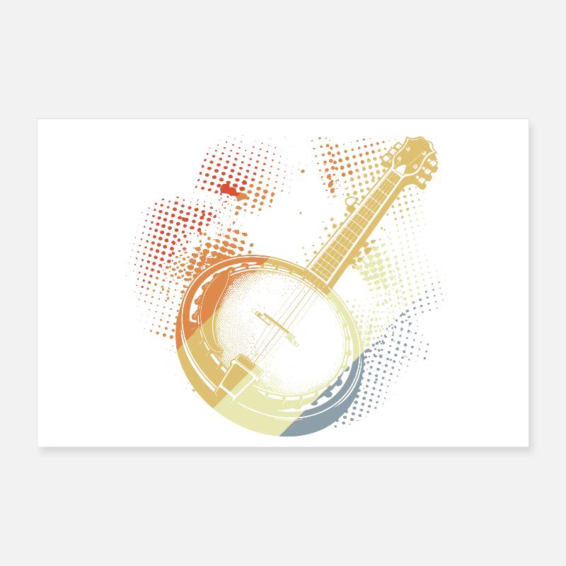 Banjo Dessin Rétro Poster 30 x 20 cm