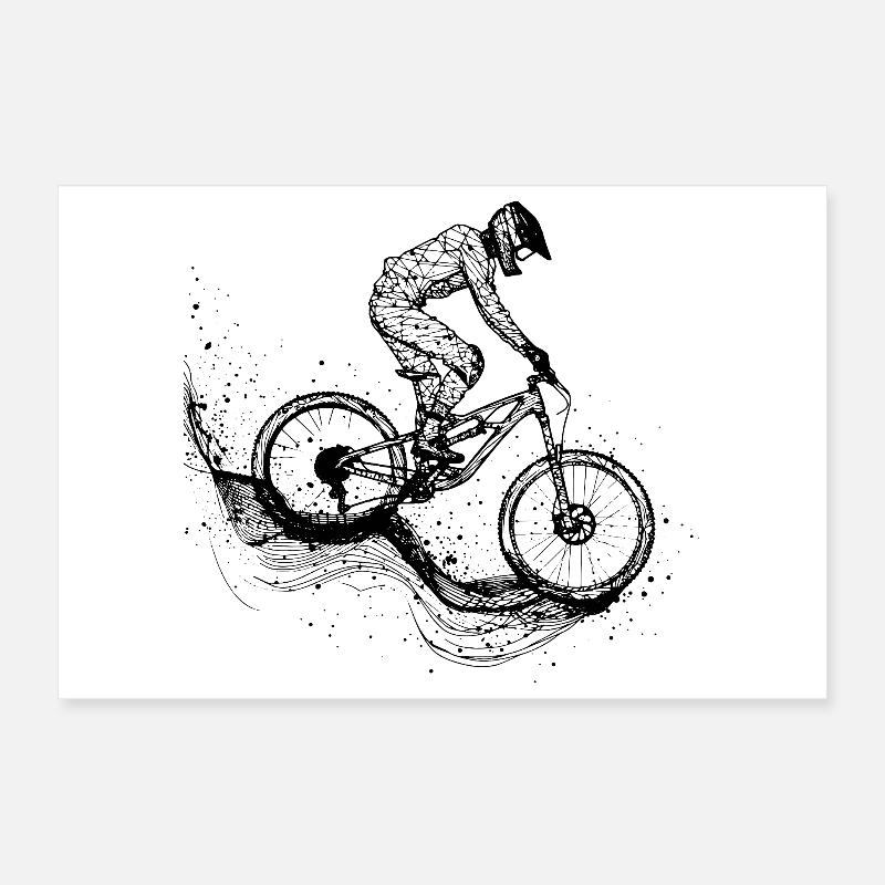 Dessin au trait cycliste Poster 30 x 20 cm