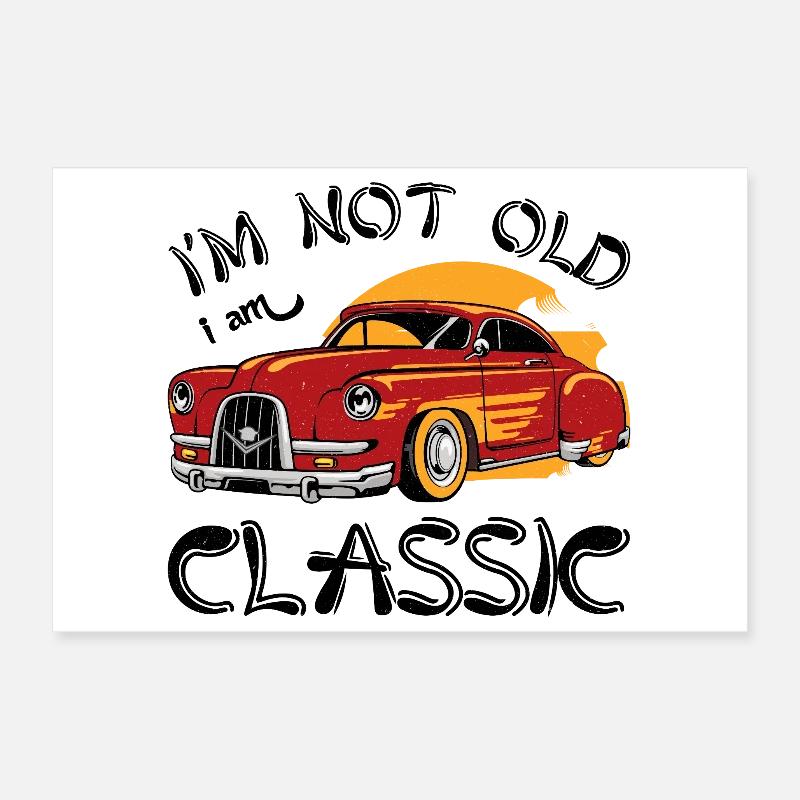 Roter Oldtimer mit Sunset Design Poster 30x20 cm
