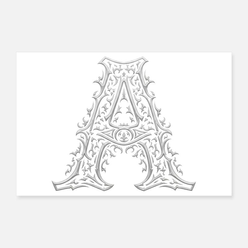 Buchstabe A mit silbernen Arabesken Poster 30x20 cm