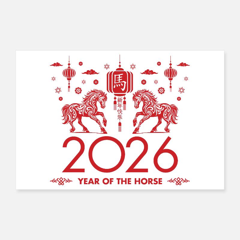 Nouvel an chinois du cheval 2026 Poster 30 x 20 cm