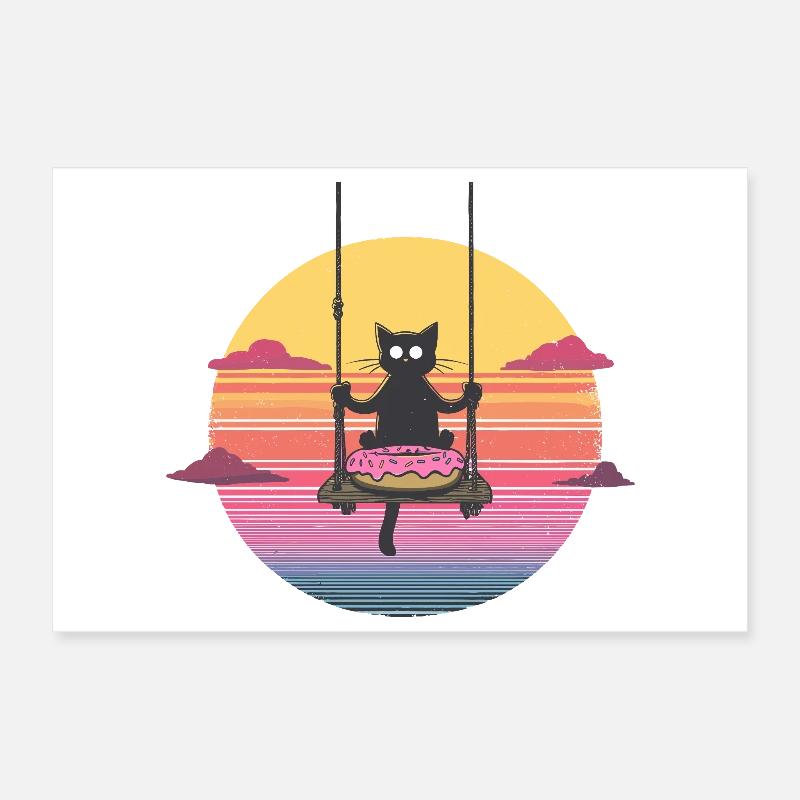 Balançoire de chat au coucher du soleil du beignet Poster 30 x 20 cm