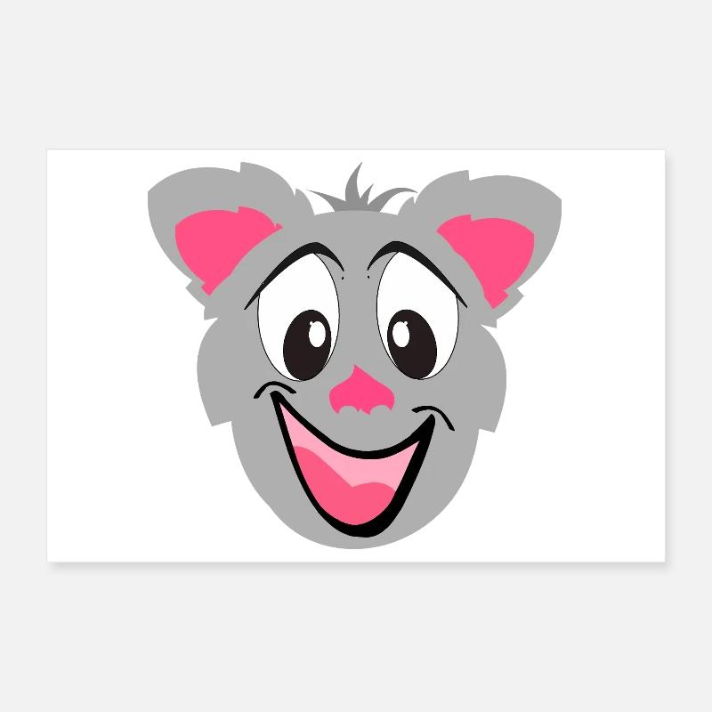 Visage de dessin animé de chat Kawaii gris Poster 30 x 20 cm