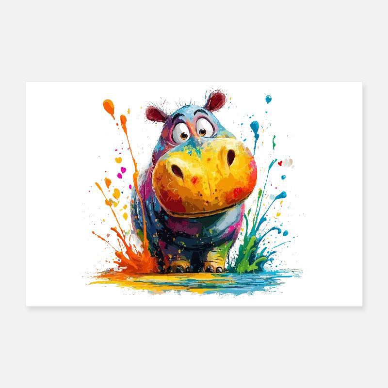 Bunter Hippo Splash Poster 30x20 cm