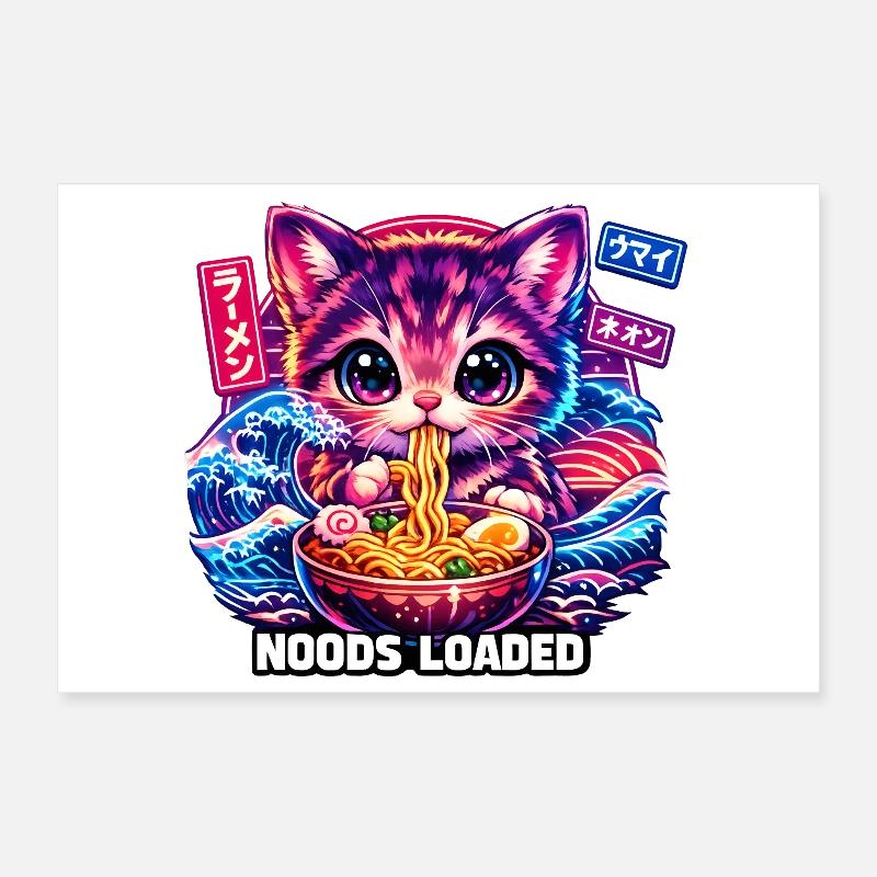 Nouilles ramen au chat néon Poster 30 x 20 cm