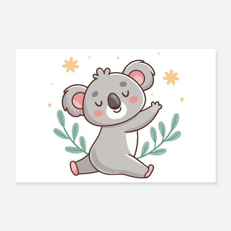Koala détendu pastel avec feuillages Poster 30 x 20 cm