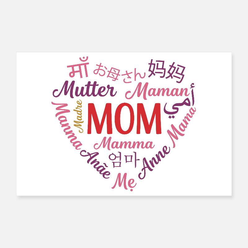 Mehrsprachiges Muttertagsgeschenk mit Mütterherzen Poster 30x20 cm