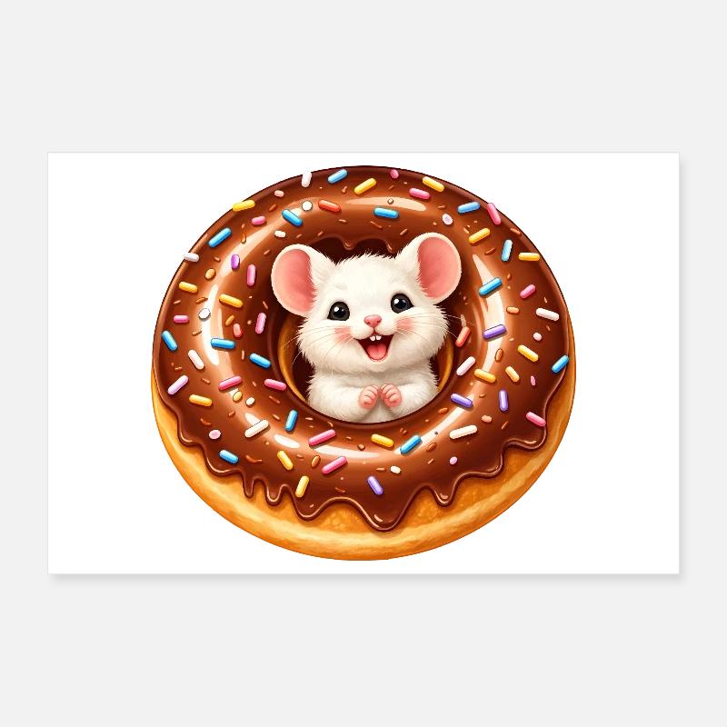 Illustration de souris mignonne dans un beignet Poster 30 x 20 cm