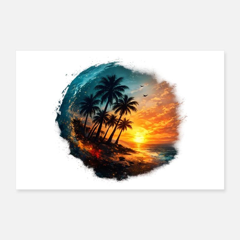 Coucher soleil palmier plage Poster 30 x 20 cm