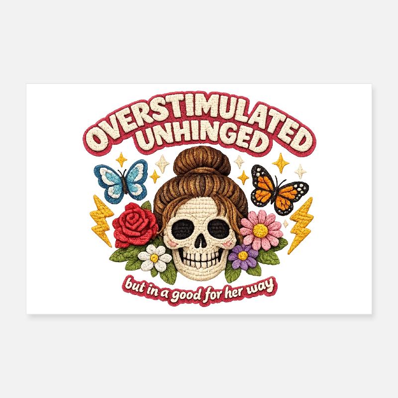 Überstimulierter Schädel mit Blumen Patch Poster 30x20 cm