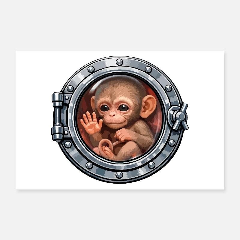 Bébé singe dans la trappe métallique Poster 30 x 20 cm