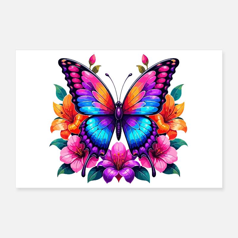 Papillon coloré avec des fleurs Poster 30 x 20 cm