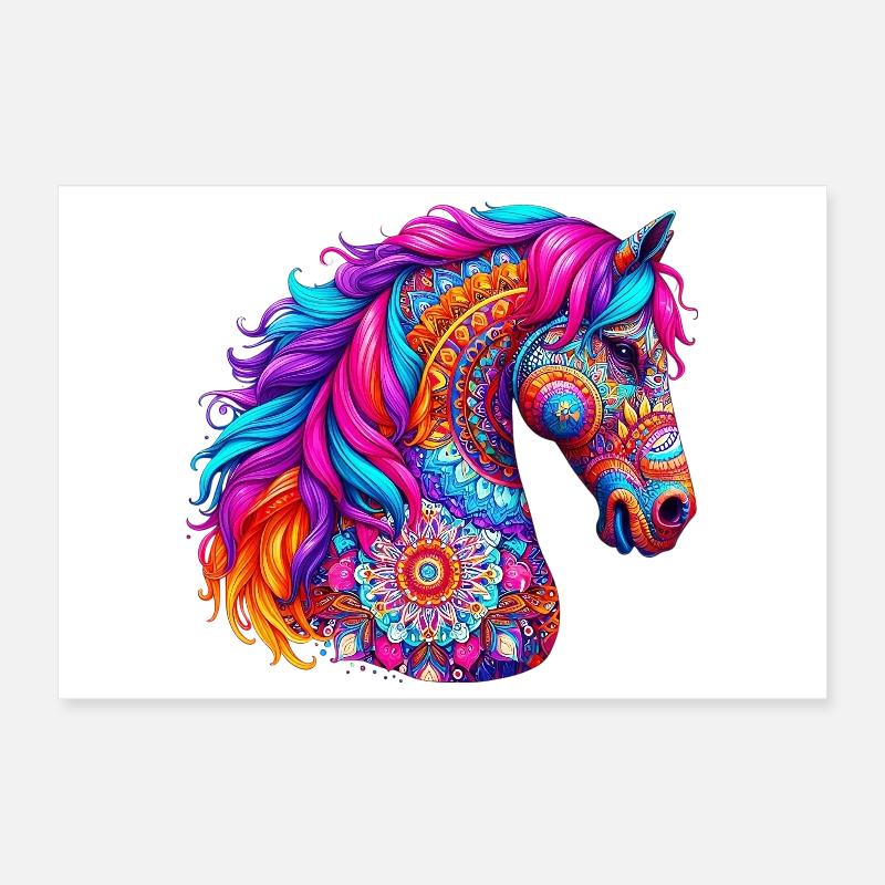 Horse Mandala Drawing Indian India Poster 12" x 8" (30x20 cm)