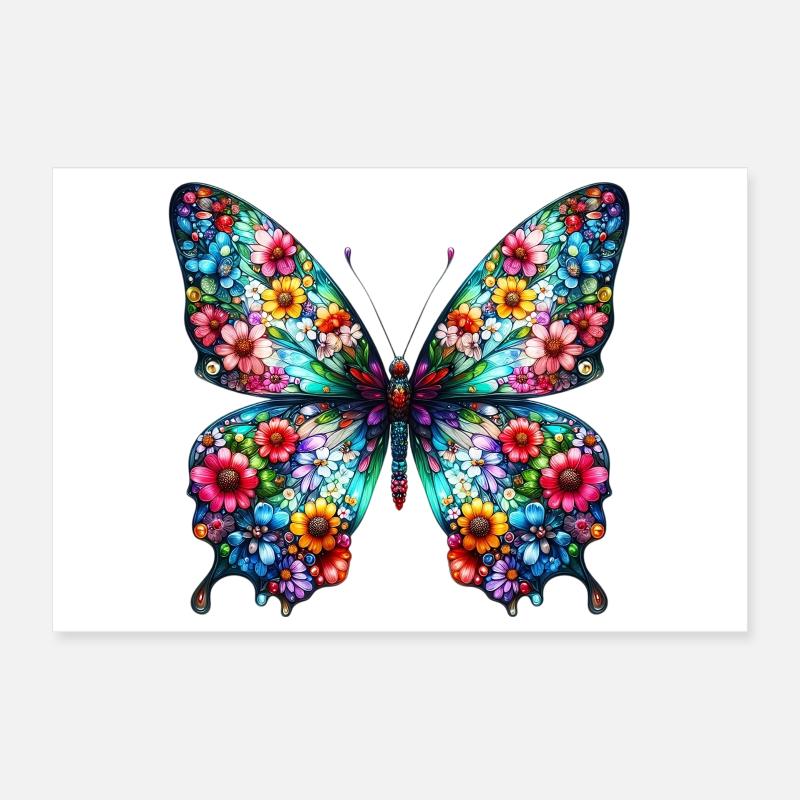 Papillon décoré de fleurs Poster 30 x 20 cm
