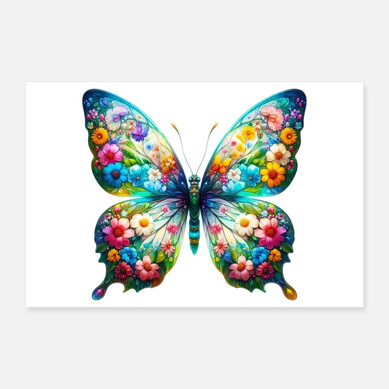 Papillon décoré de fleurs Poster 30 x 20 cm
