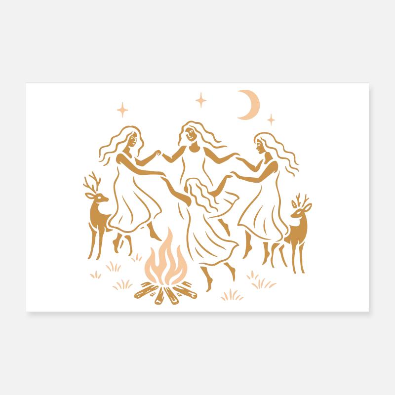 Witchy Summer - Midsummer Dance Around the Fire Poster 12" x 8" (30x20 cm)