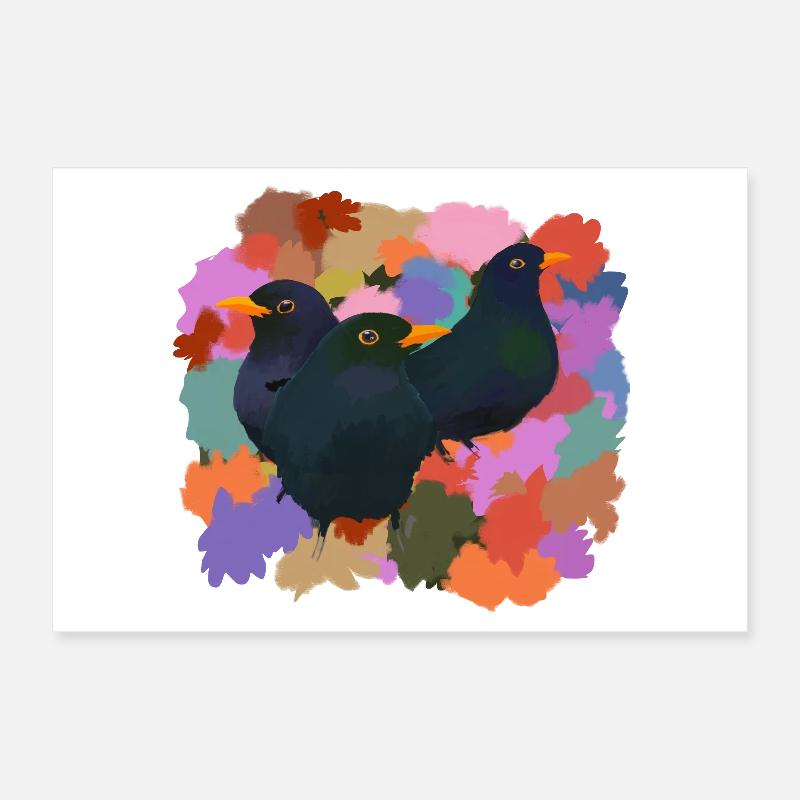 Three friendly birds on a beautiful autumn day Poster 12" x 8" (30x20 cm)