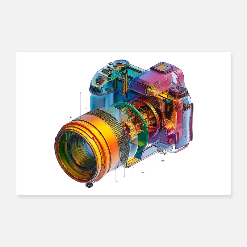 Rainbow camera as CAD design in color explosion Poster 12" x 8" (30x20 cm)
