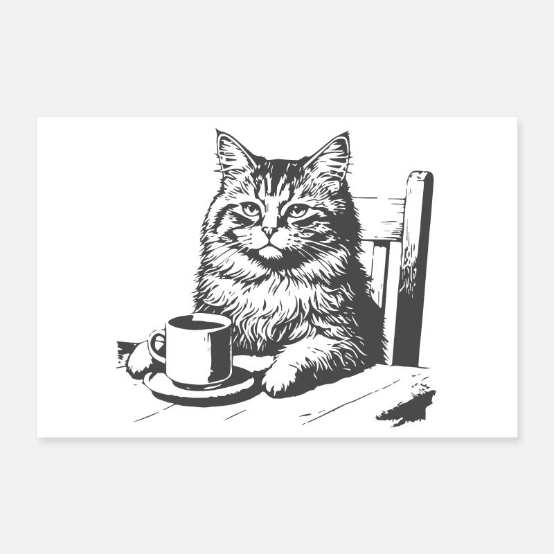 Cat Coffee Moment Poster 12" x 8" (30x20 cm)