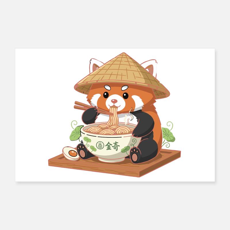 Ramen Panda avec chapeau de paille Poster 30 x 20 cm