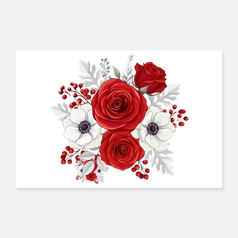 Bouquet rouge et blanc florale Poster 30 x 20 cm
