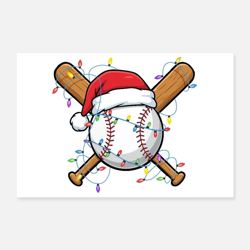 Baseball Santa Hat Xmas Cheer Baseball Holiday  Poster 12" x 8" (30x20 cm)