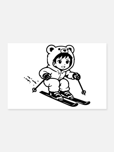 Ski Bärchen im Anime Style - Poster 30x20 cm - Weiß - Vorne