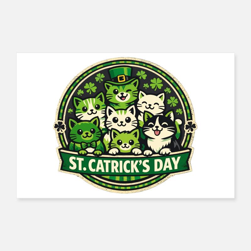 St. Catricks Day Süße Katzen Kätzchen Irisches Kleeblatt Poster 30x20 cm
