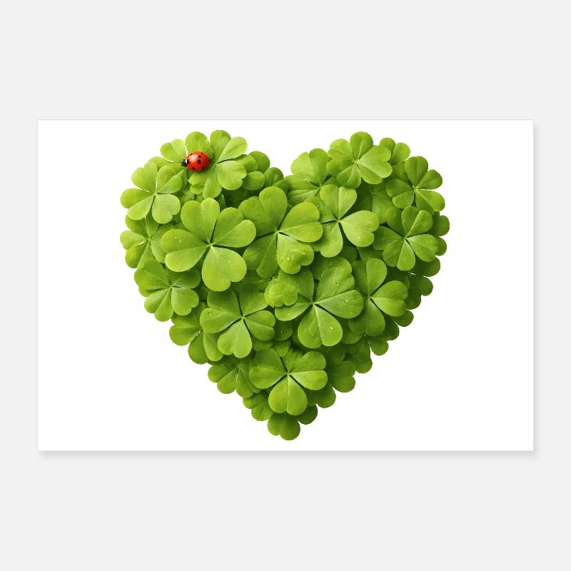 Cœur de trèfles avec Ladybug Poster 30 x 20 cm