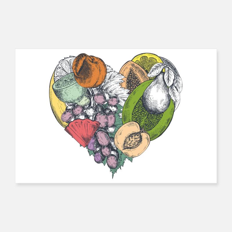 Fruit Heart Collage Poster 12" x 8" (30x20 cm)