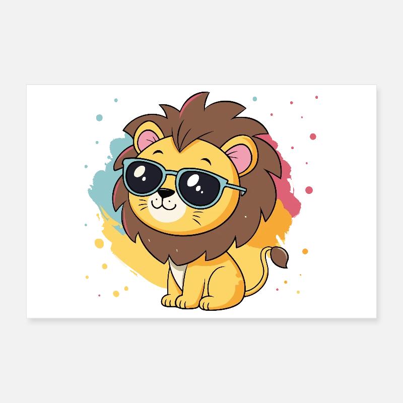 Bunter Löwe mit Brille Poster 30x20 cm