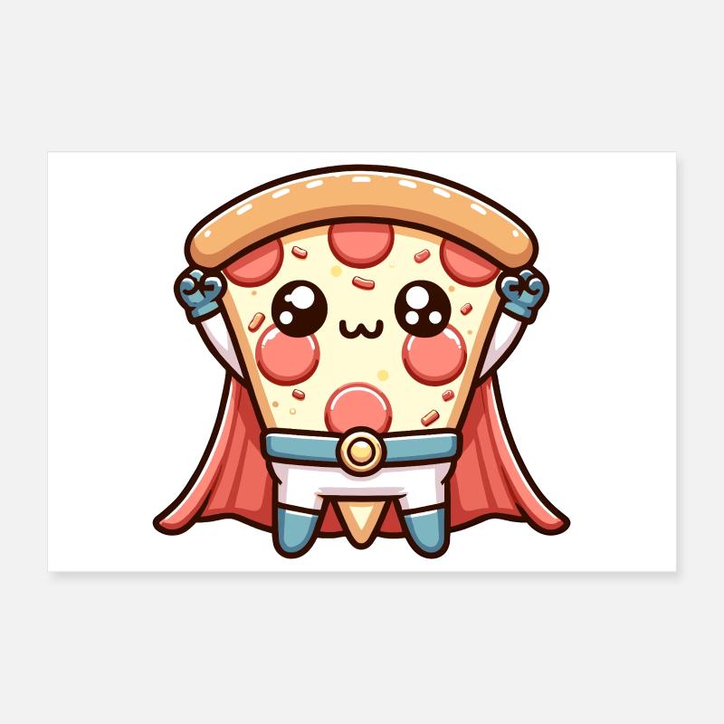 Pizzaheld Kawaii Cape Superheld Pizza Pizzeria  Poster 30x20 cm
