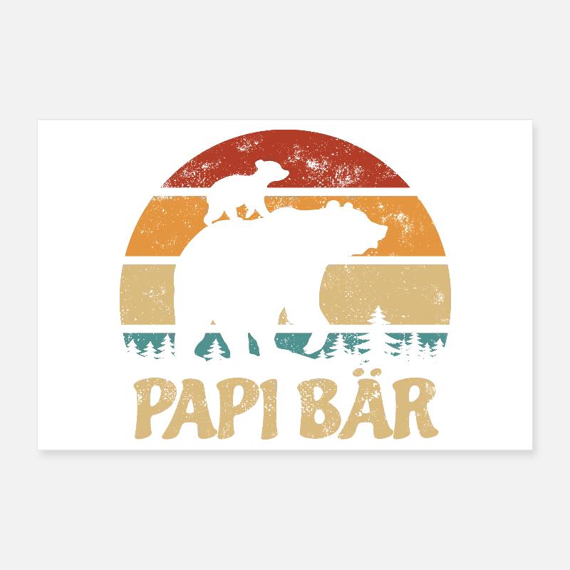 Papi Bär mit Kind - Vatertag - Vintage Geschenk Poster 30x20 cm