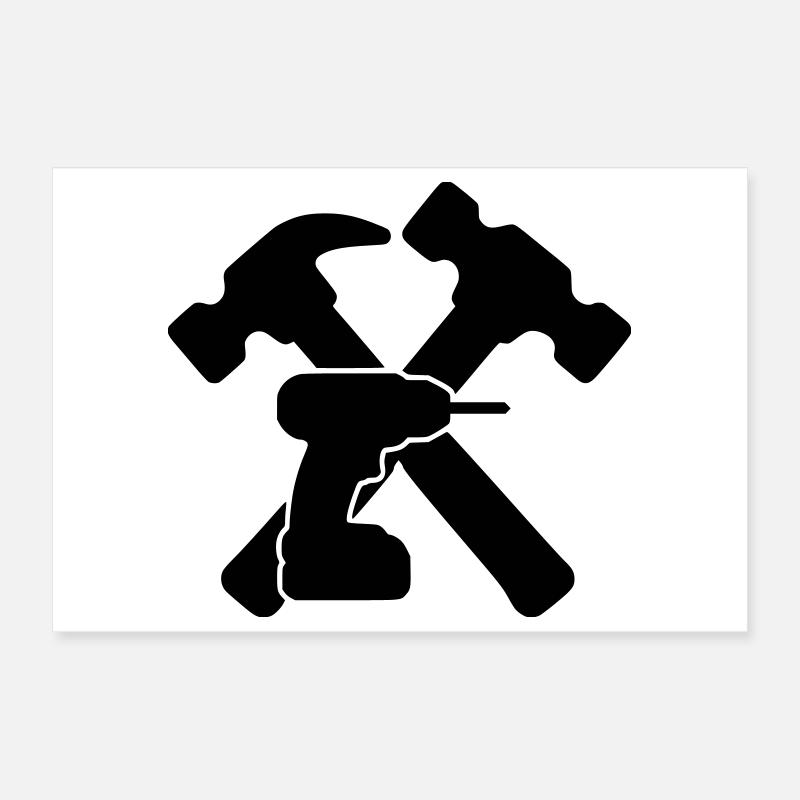 Tool Hammers Drill Silhouette Poster 12" x 8" (30x20 cm)