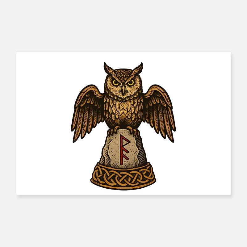 Eule auf Runenstein mit Knotwerk Poster 30x20 cm